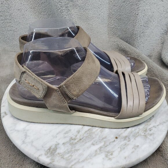 Ecco Shoes Womens Size 8 Moon Rock Taupe Brown Leather Flowt Sandals *Read* - Picture 6 of 11